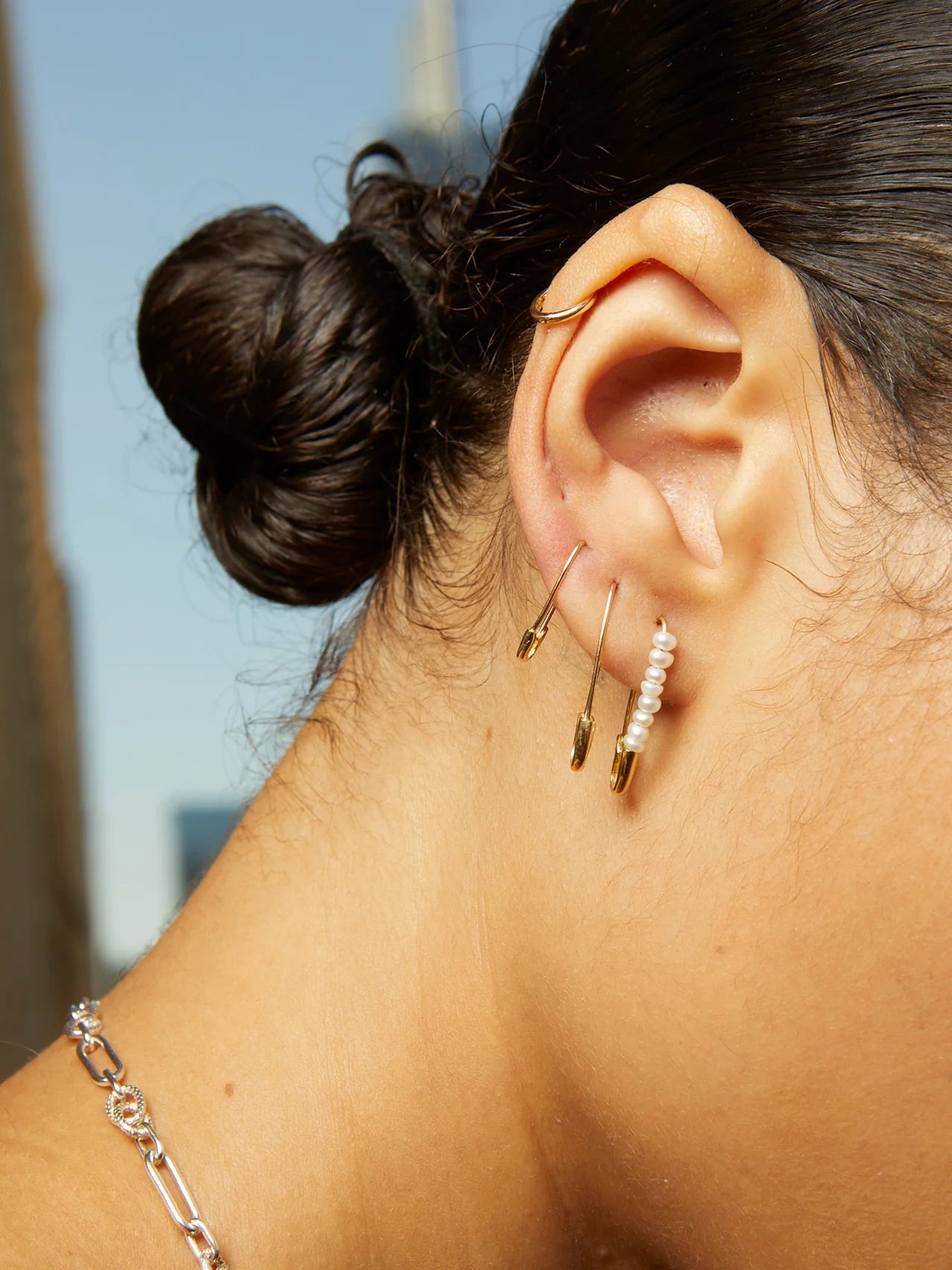 Loren Stewart Single Mini Safety Pin Earring 14kt YG