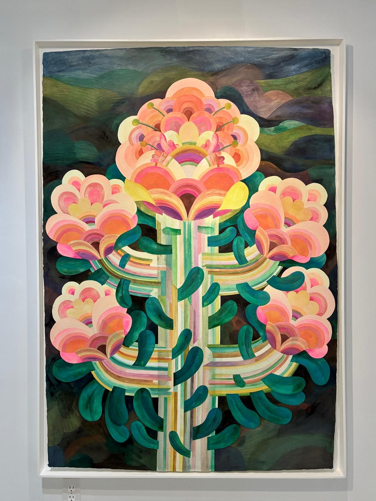Caroline Rennequin Framed Flower Painting in a Painted White Wood Frame47" x 67"