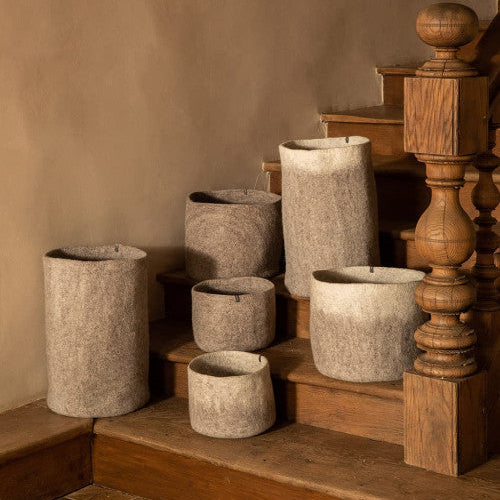 Two-Tone Felted Wool Round Storage Container Tall 18"h. x 12"dia.