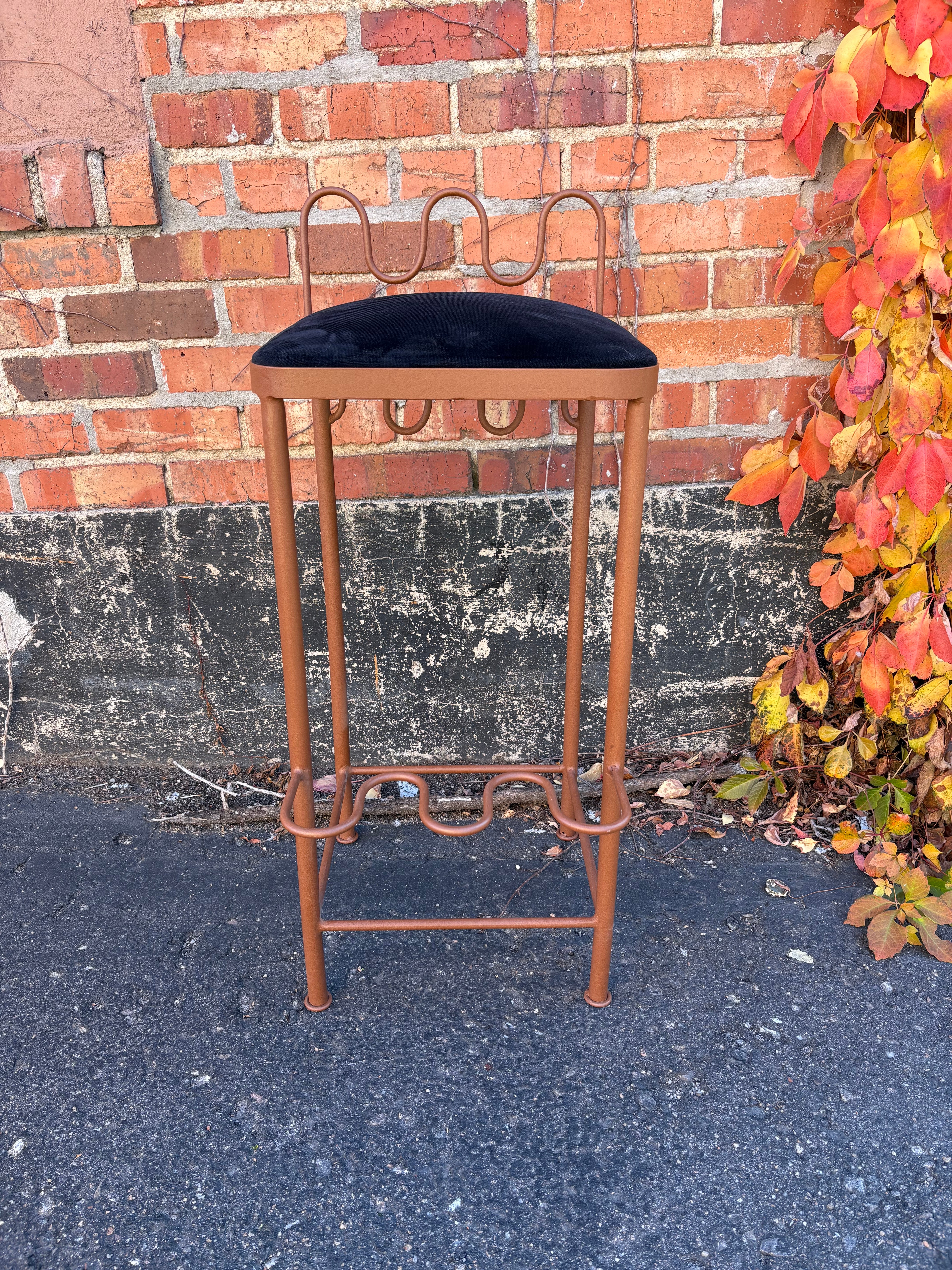DOLORES velvet bar stool, Brown Iron Black Seat