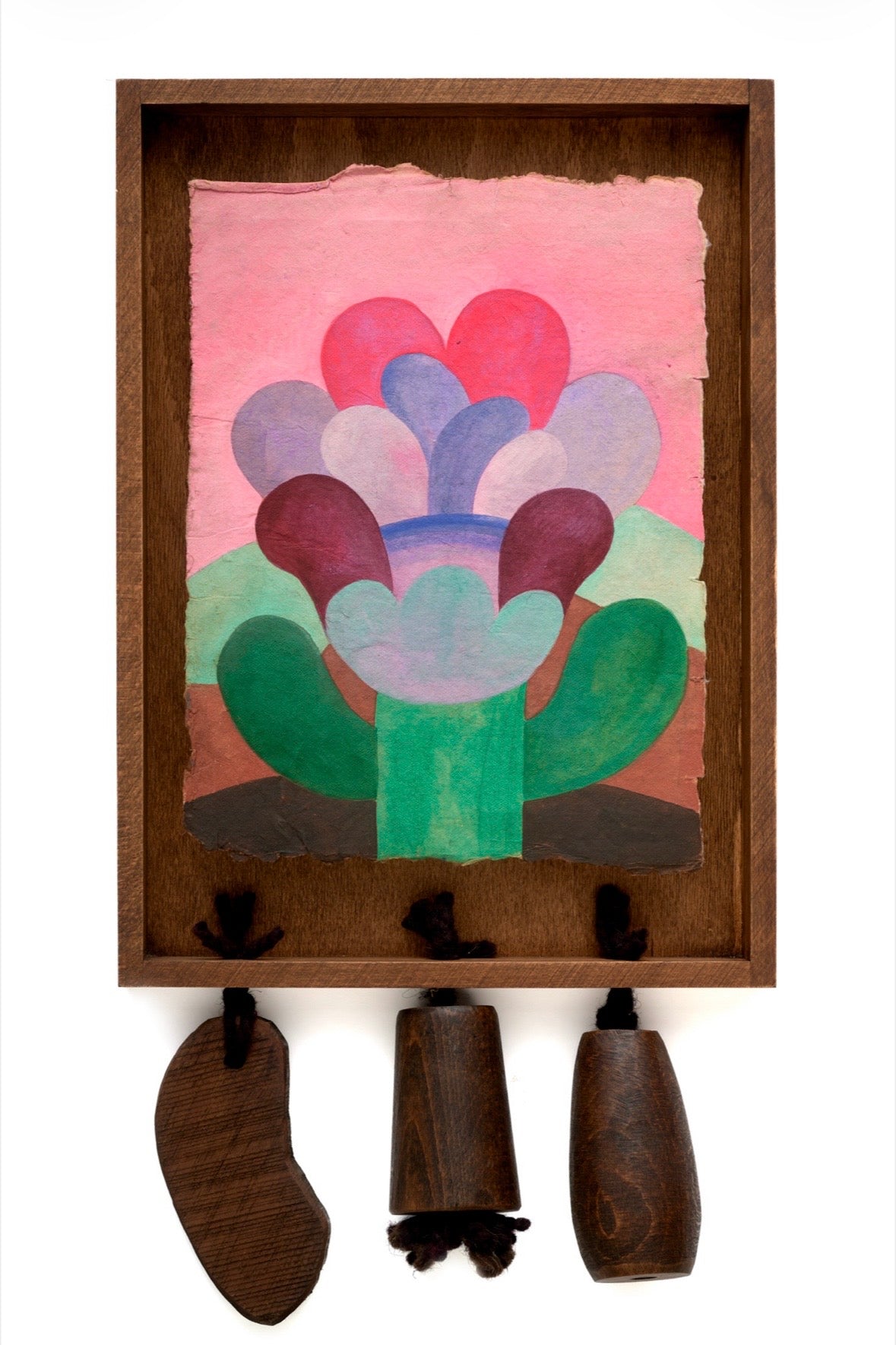 Caroline Rennequin Framed Flower Painting with Wood Beads 13" × 9.4"