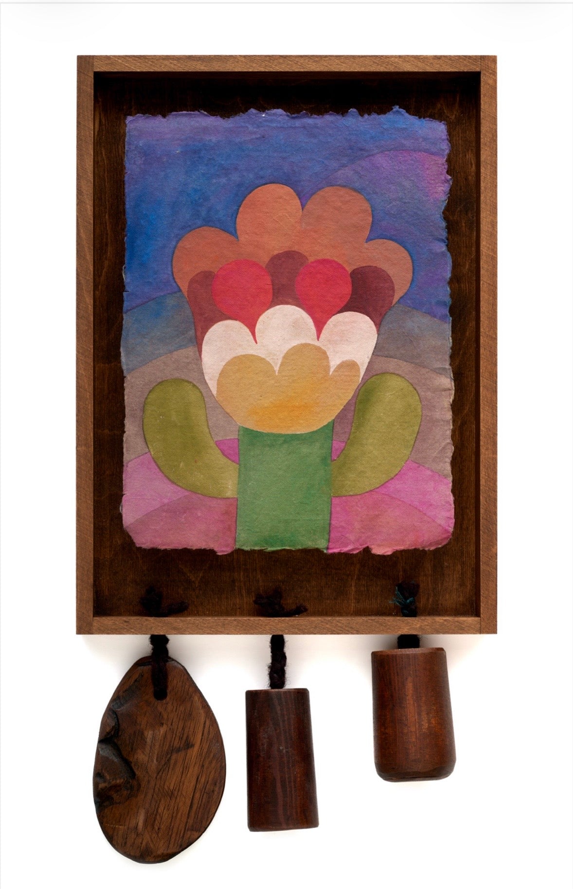 Caroline Rennequin Framed Flower Painting with Wood Beads 13" × 9.4"