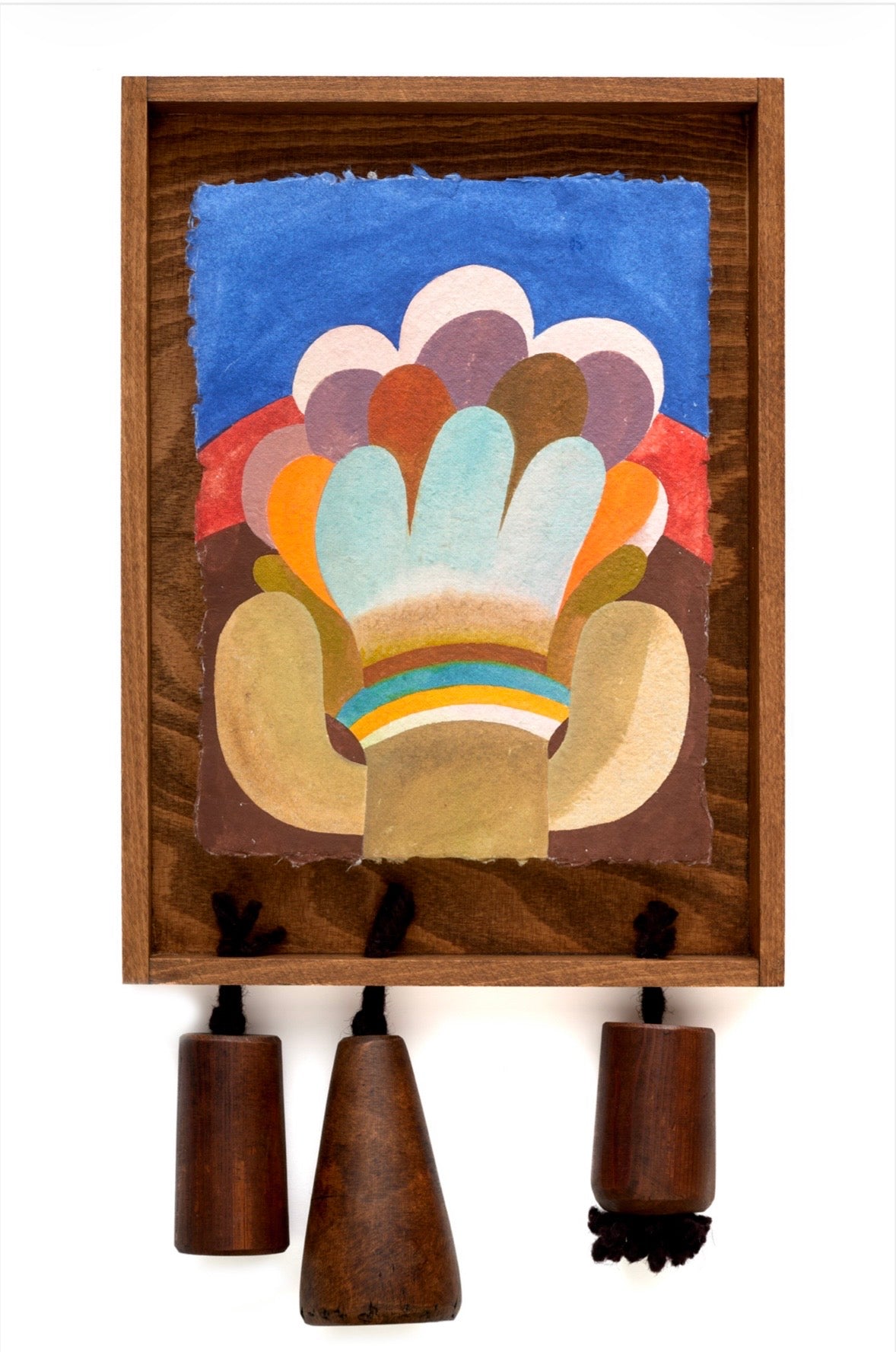 Caroline Rennequin Framed Flower Painting with Wood Beads 13" × 9.4"