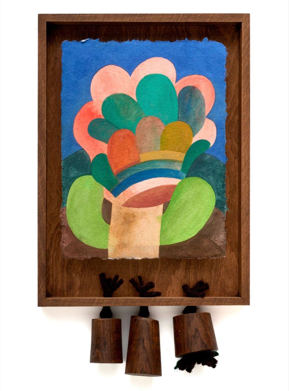 Caroline Rennequin Framed Flower Painting with Wood Beads 13" × 9.4"