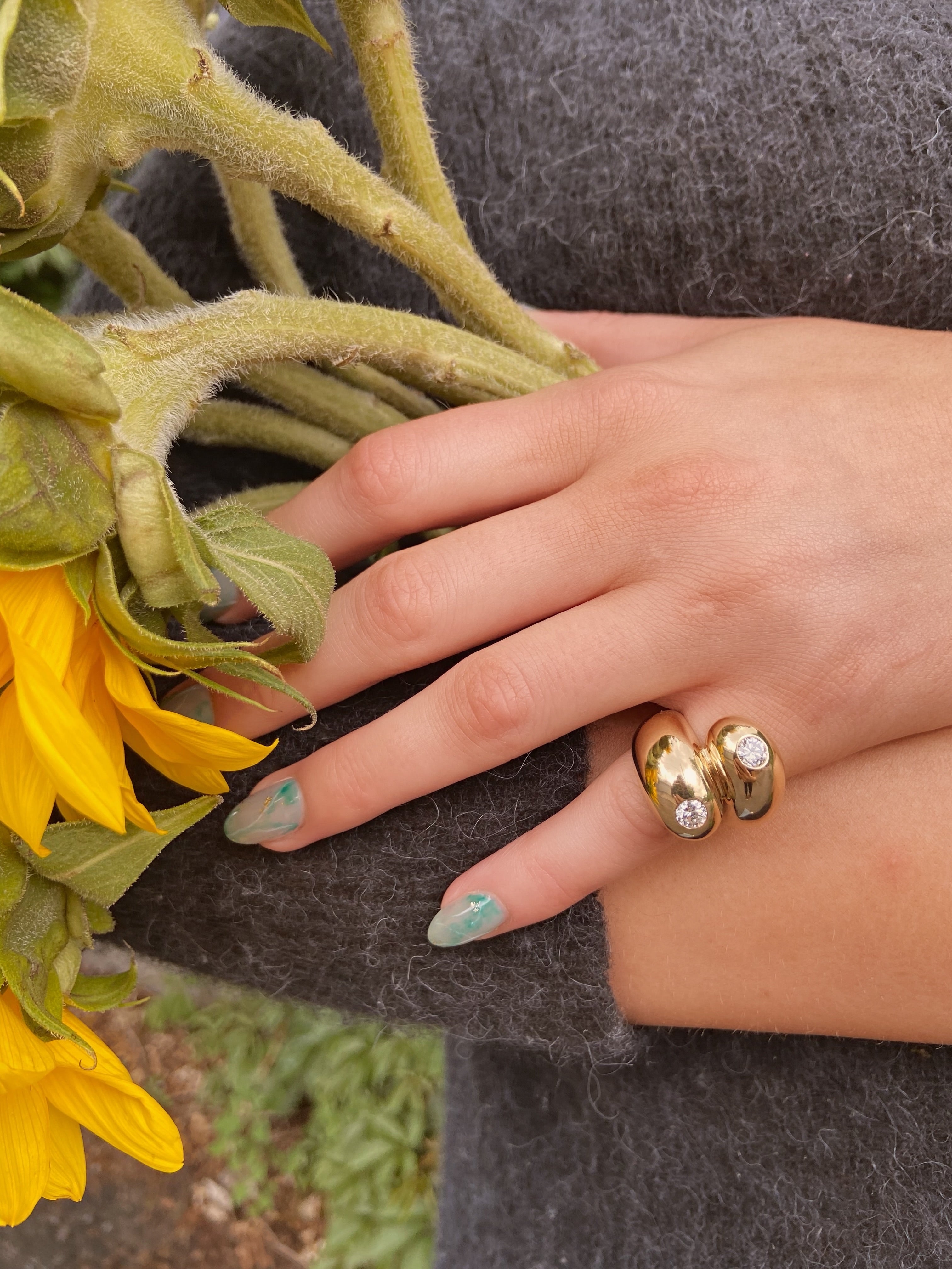 Gabriela Artigas Double Apse Ring with Double Bezel Diamonds Classic