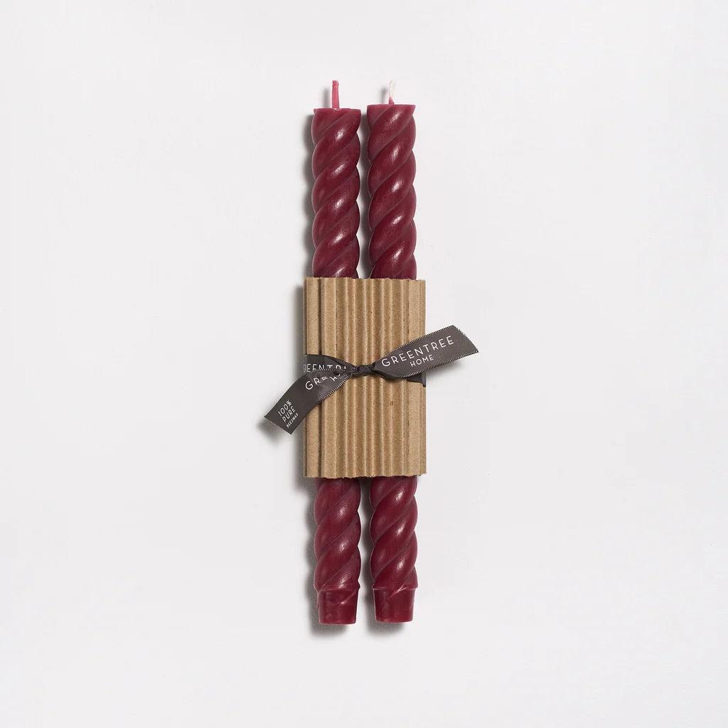 Handmade Beeswax Rope Taper Candles (Pair) 10"