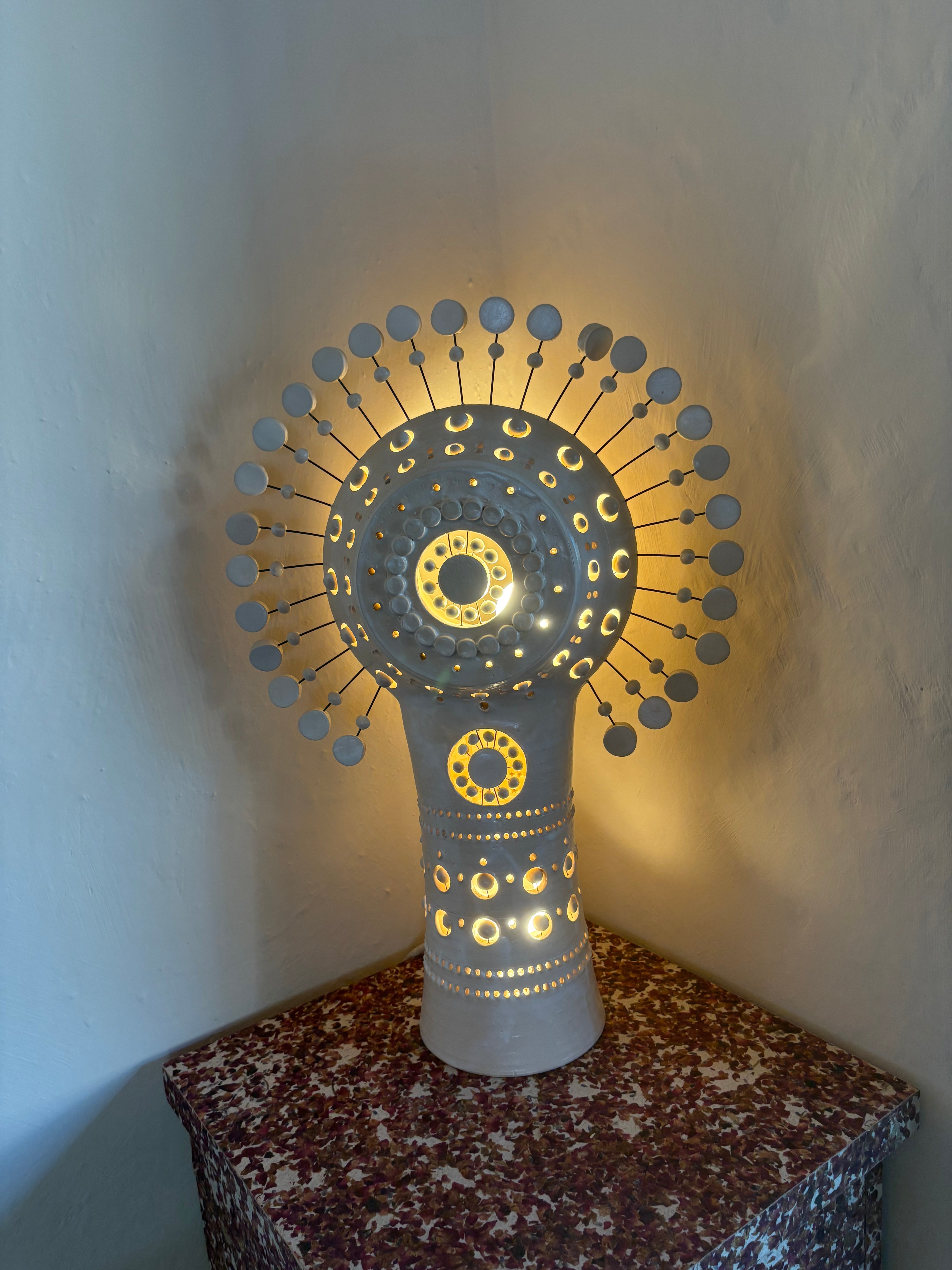 Signed Georges Pelletier White Glazed Sun Lamp