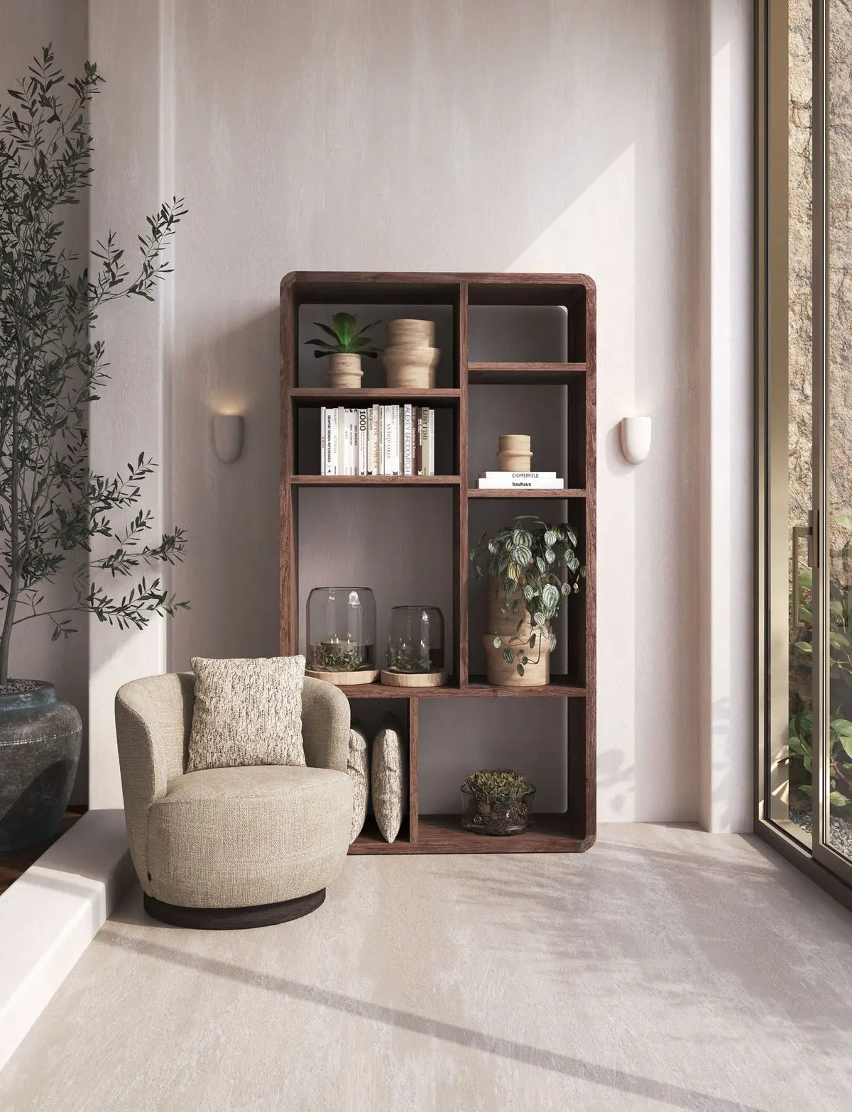 Cabinet Saar Small Bookcase, Reclaimed Grey Teak