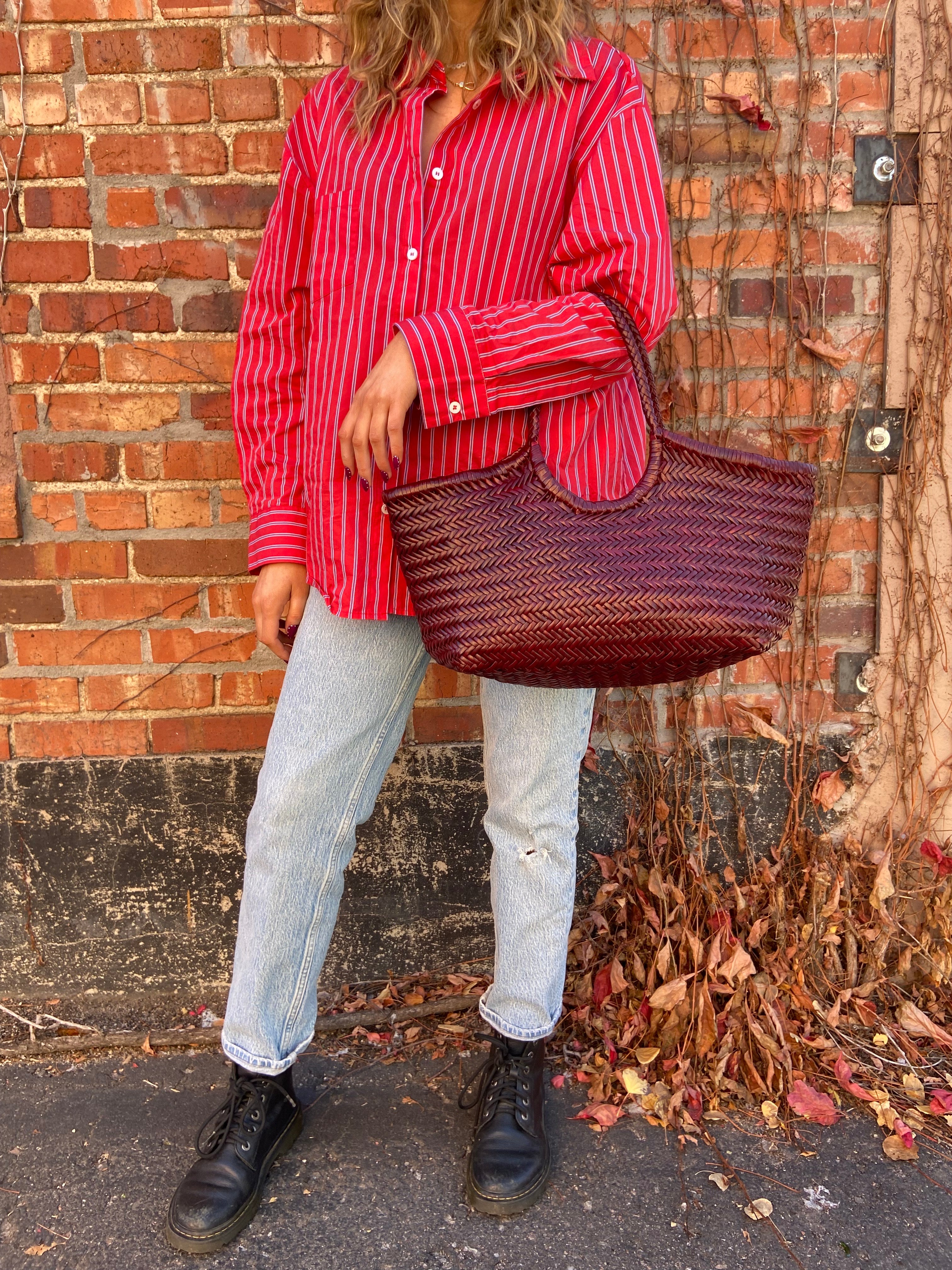 Dragon Diffusion Nantucket Basket Big Woven Leather with Cotton Liner
