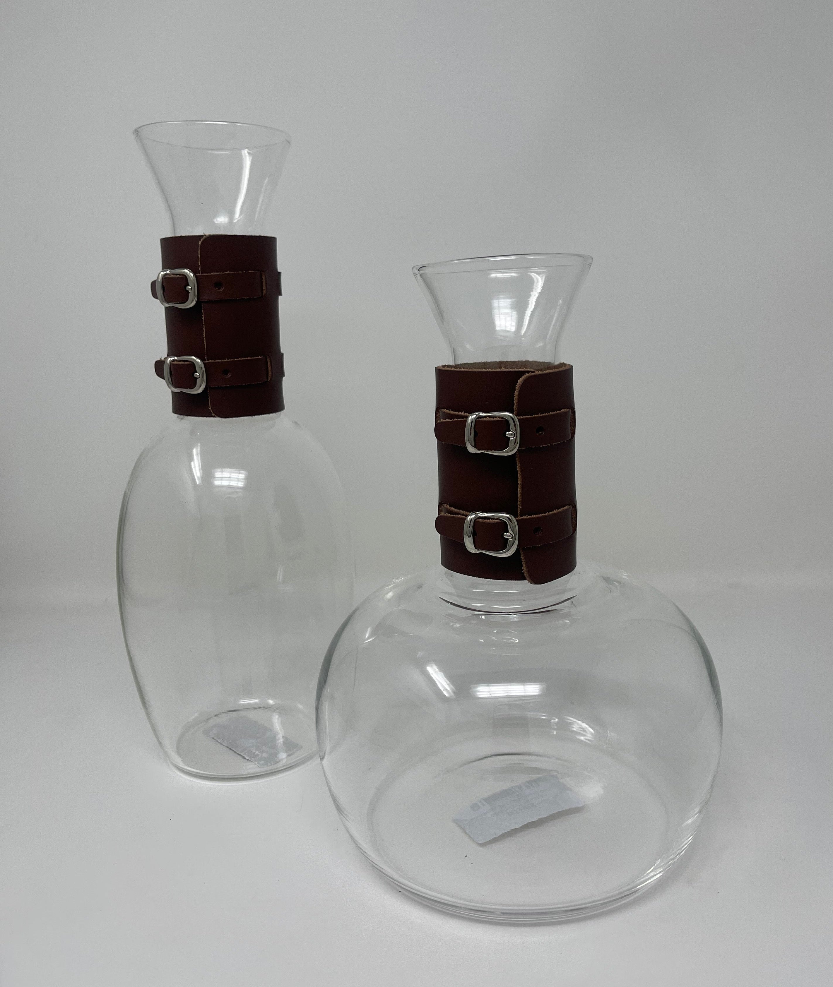 Echo Cognac Leather Wrapped Pitcher, Low Large