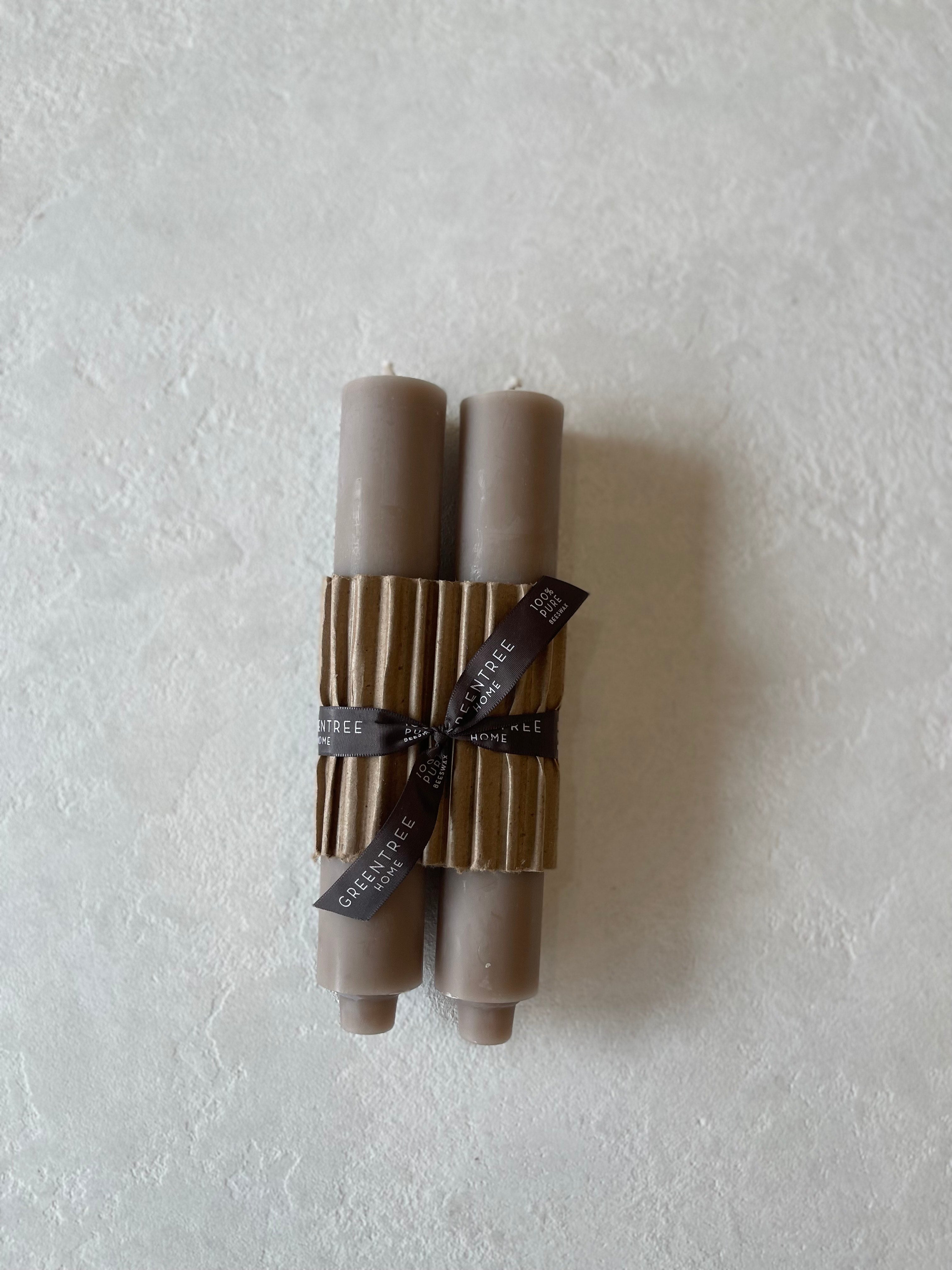 Pair of Beeswax Column Candles. 9" x 1.5"