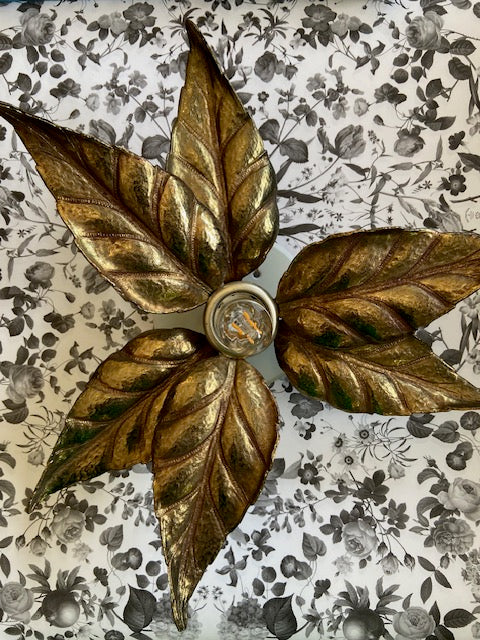 Vintage 1970s Gold Italian Botanical Wall Sconce
