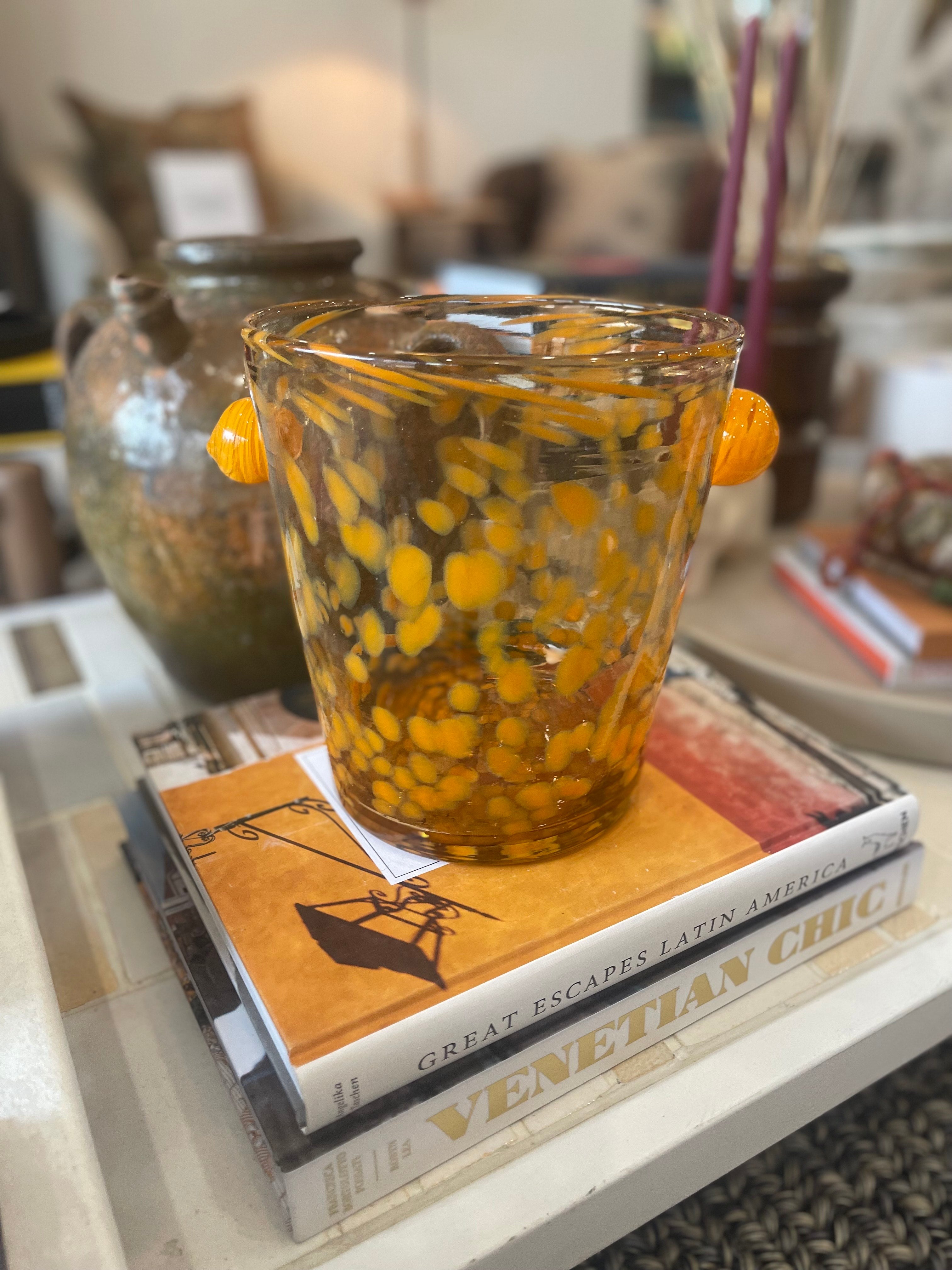 Peony Bubble Glass Vase, Amber + Orange