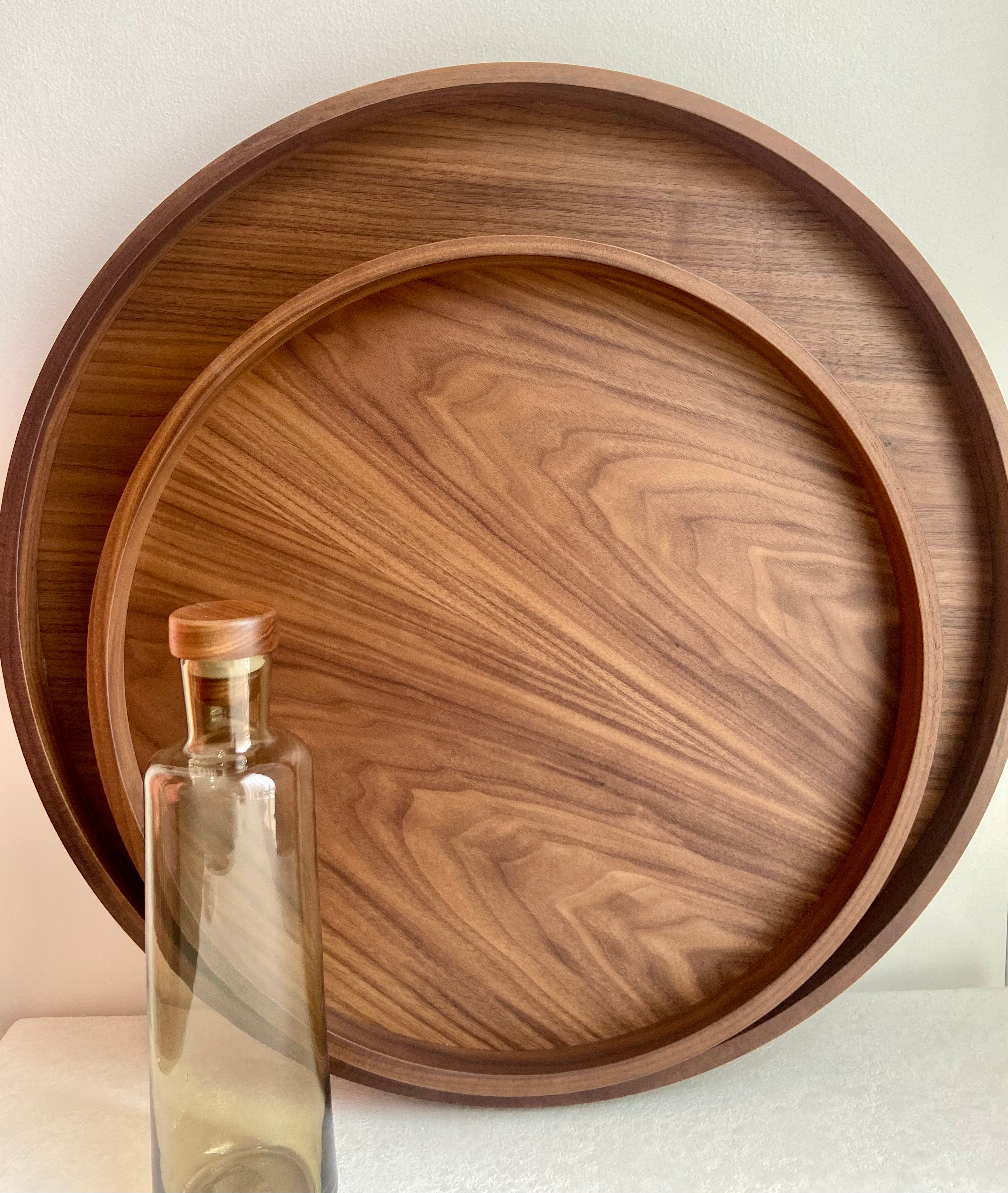 Dama Leather & Walnut Wood Round Tray Medium