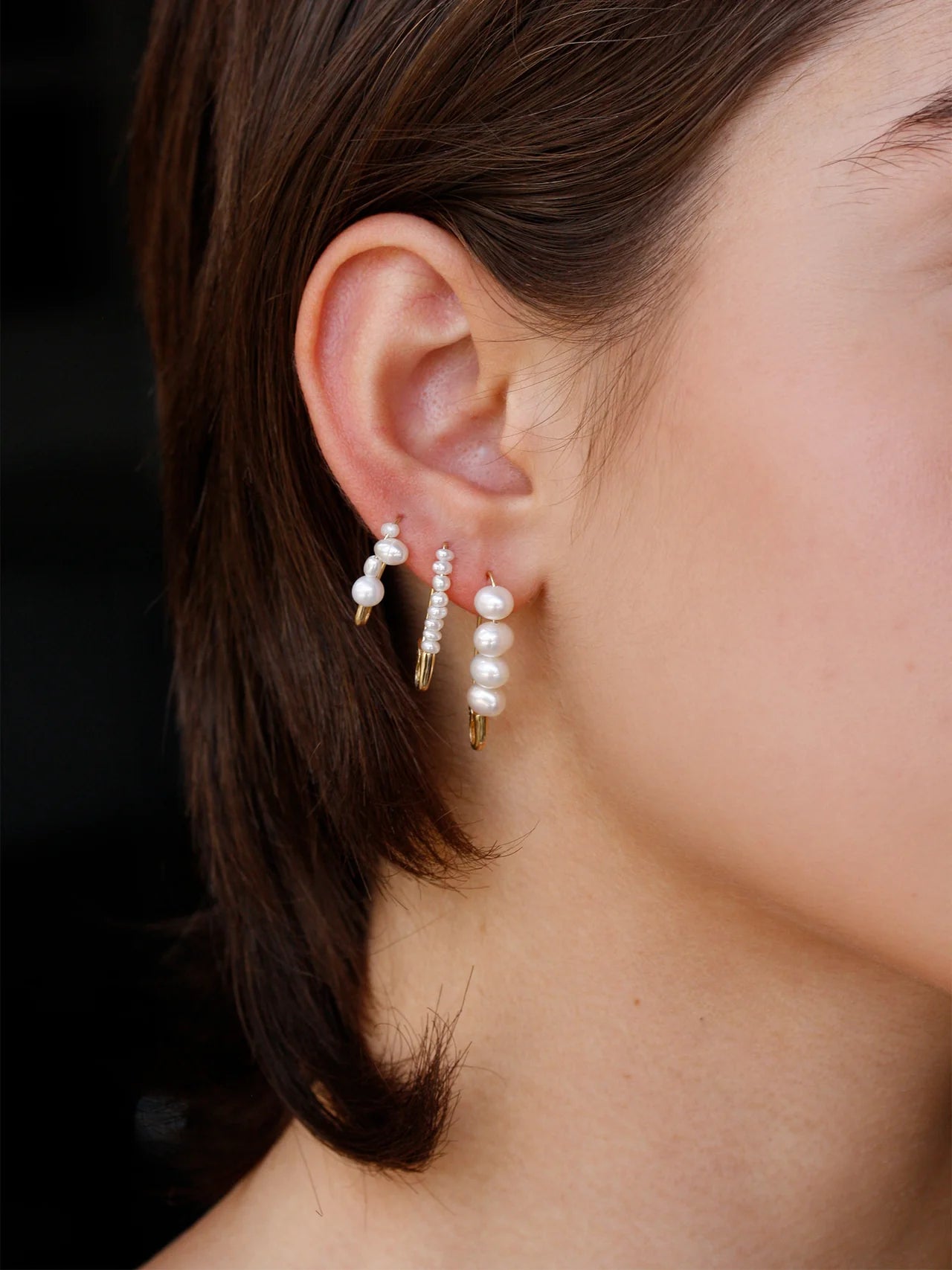Loren Stewart Single Mini Mixed Size Freshwater Pearl Safety Pin Earring 14kt. YG
