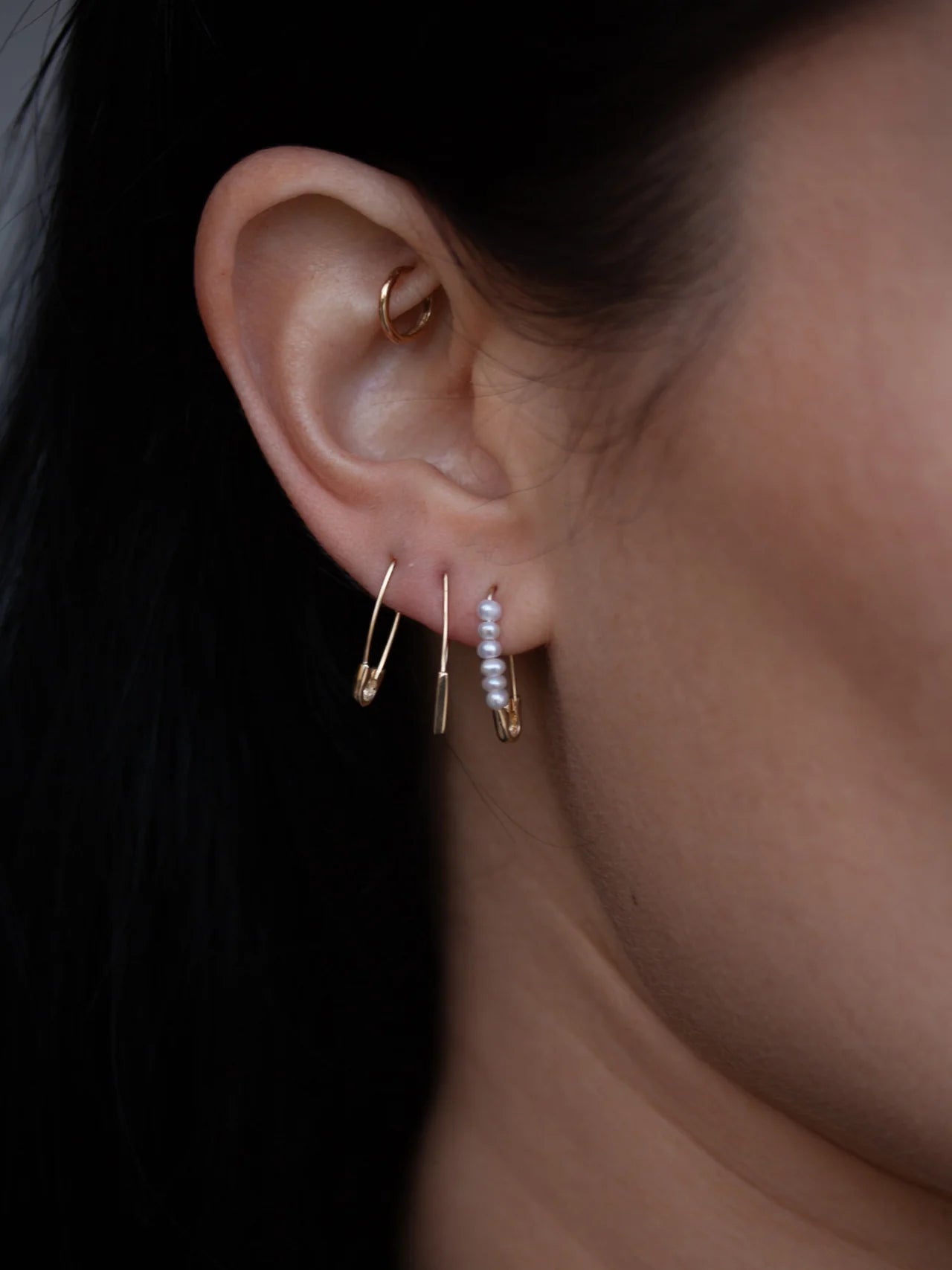 Loren Stewart Single Mini Safety Pin Earring 14kt YG