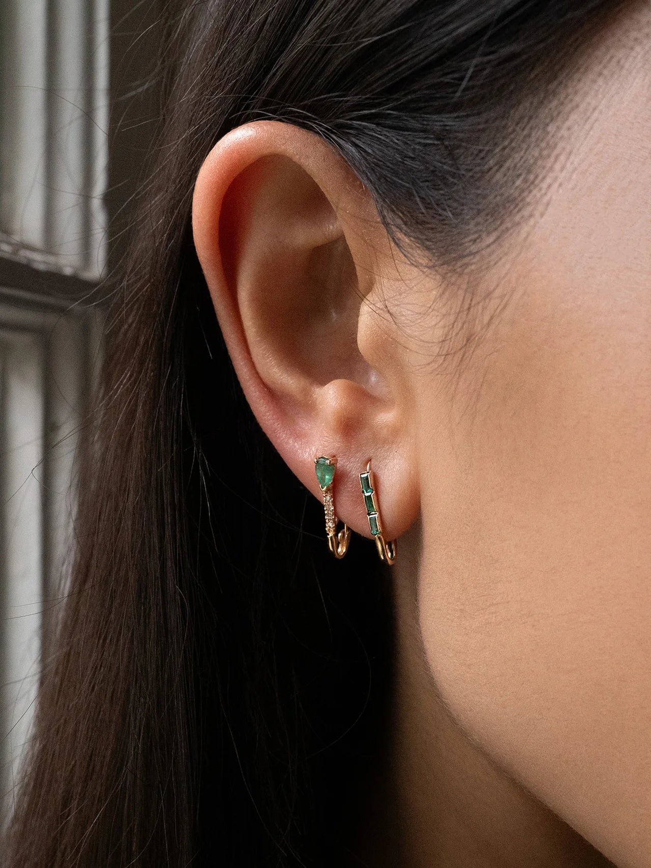 Loren Stewart Single Mini Gem + Diamonds Safety Pin Earring 14kt. YG