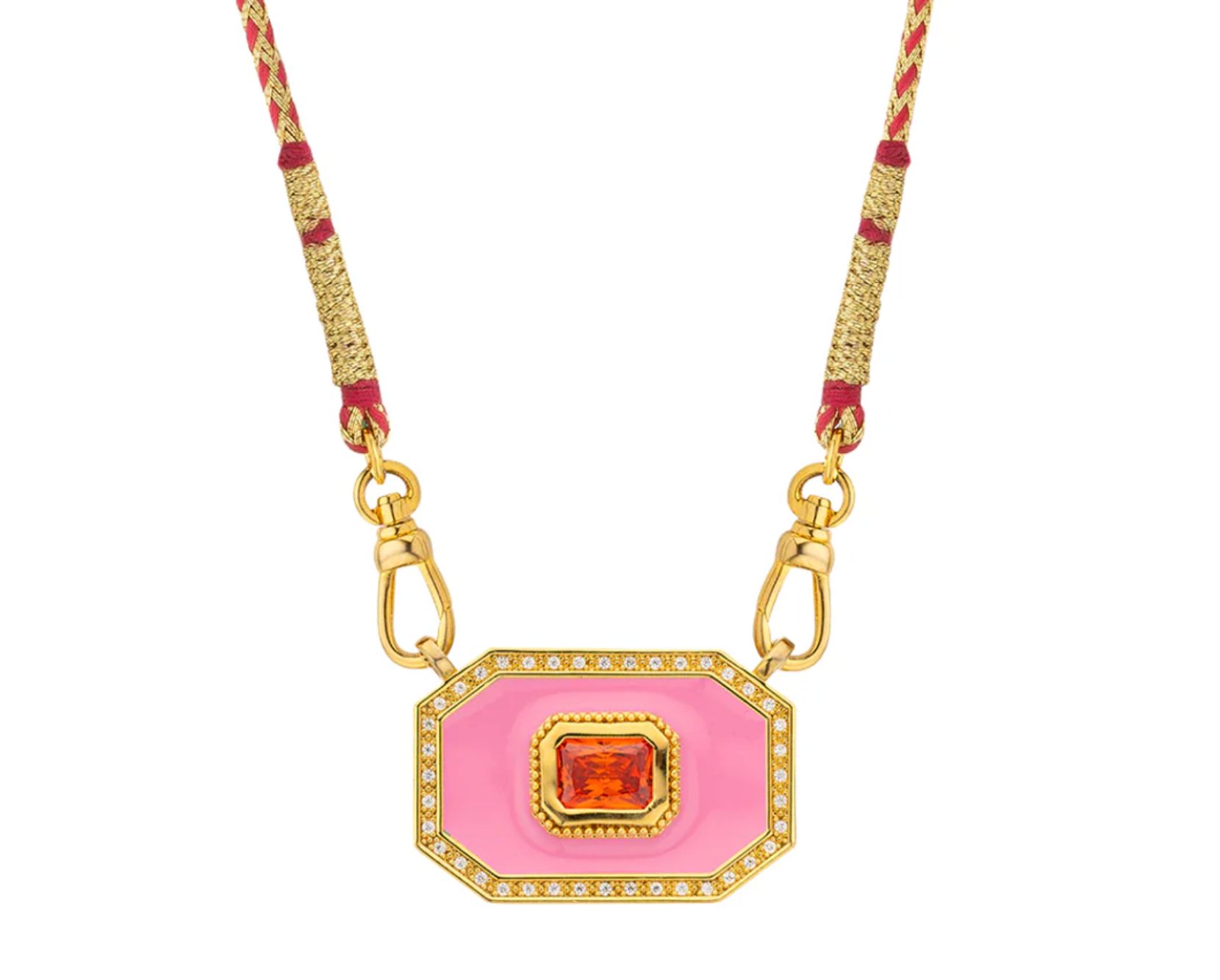Yucatan Cord Necklace with Stone Encrusted Enameled Plate