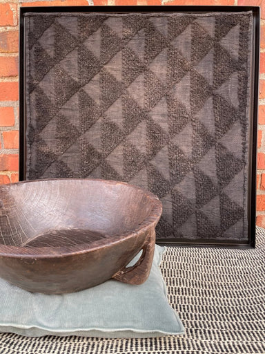 Framed Tapestry Art, Kasai-Shoowa Vintage Black Weaving from the Congo 27"x27" - Homebody Denver