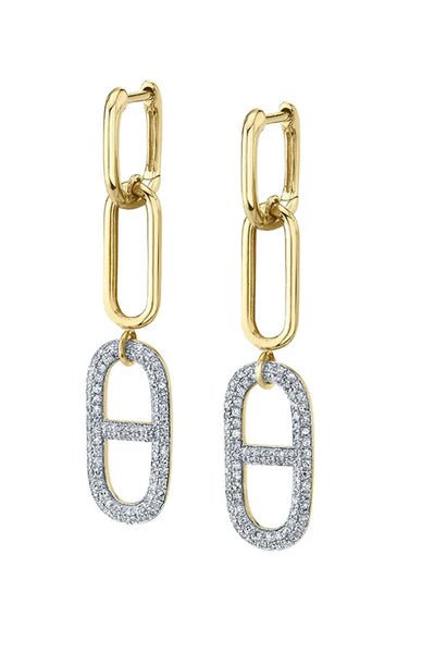 Gabriela Artigas Stirrup Link Earrings with White Pavé Diamonds on 14K Yellow Gold Chain (Pair) - Homebody Denver