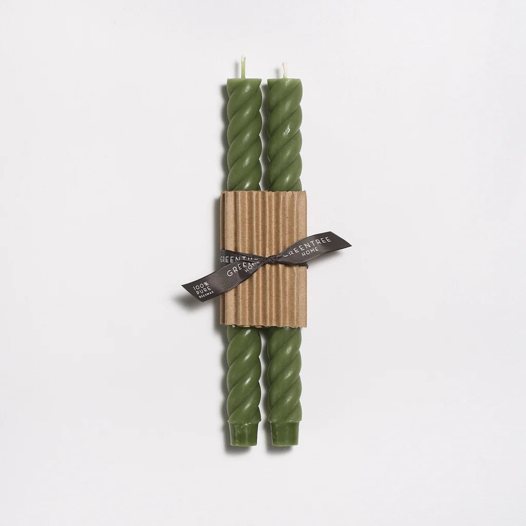 Handmade Beeswax Rope Taper Candles (Pair) 10"