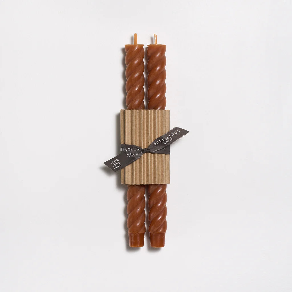 Handmade Beeswax Rope Taper Candles (Pair) 10"