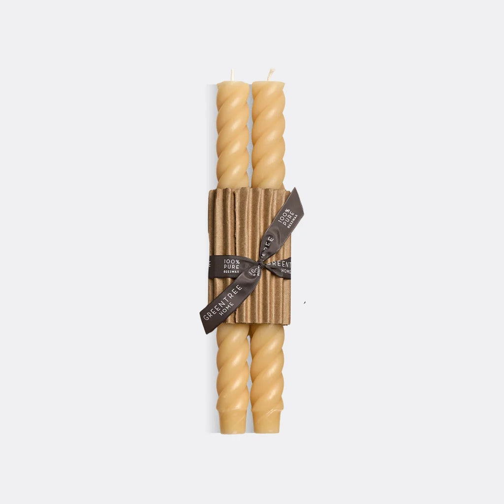 Handmade Beeswax Rope Taper Candles (Pair) 10"