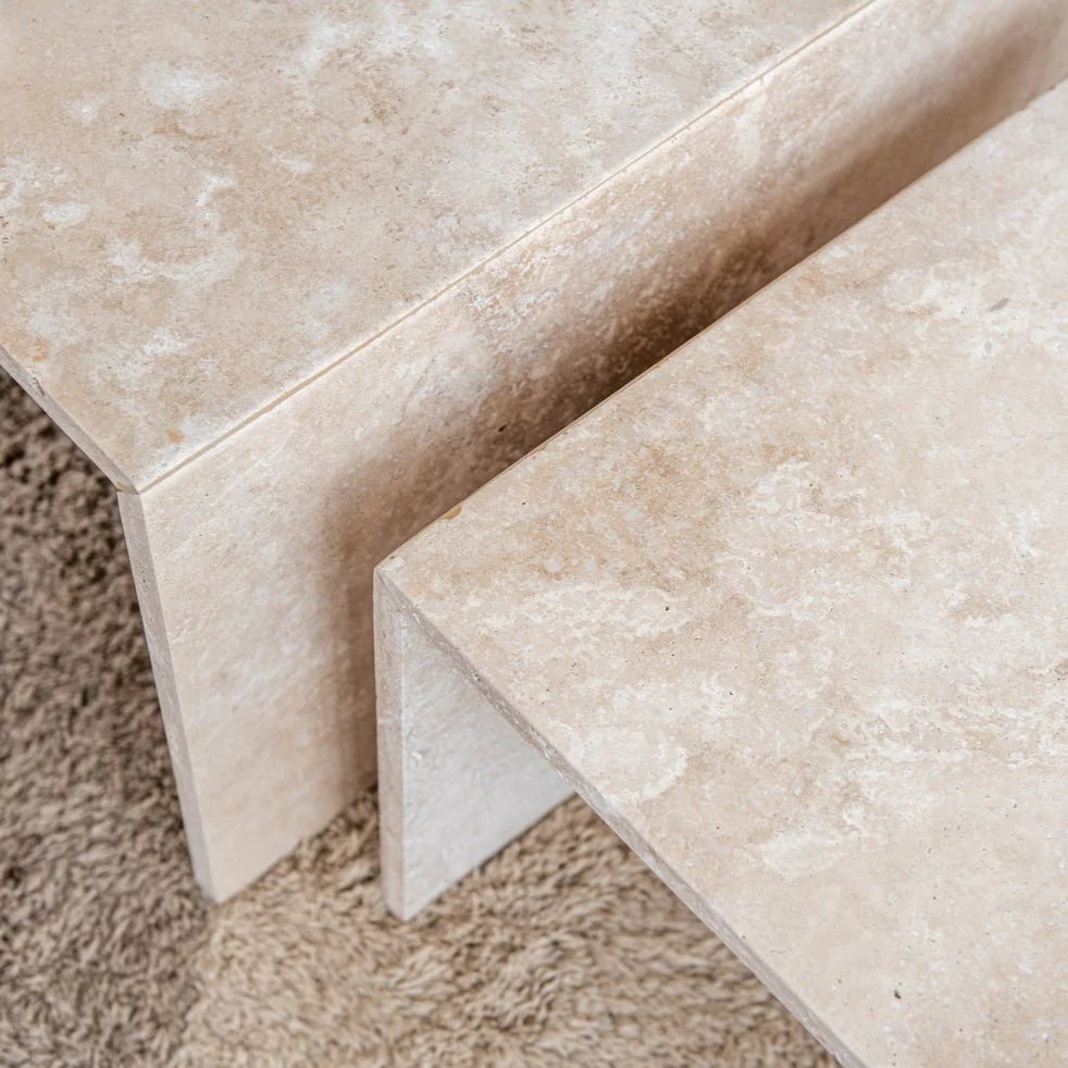 Brooklyn Travertine Coffee Table 24" x 24" x 16"h. - Homebody Denver