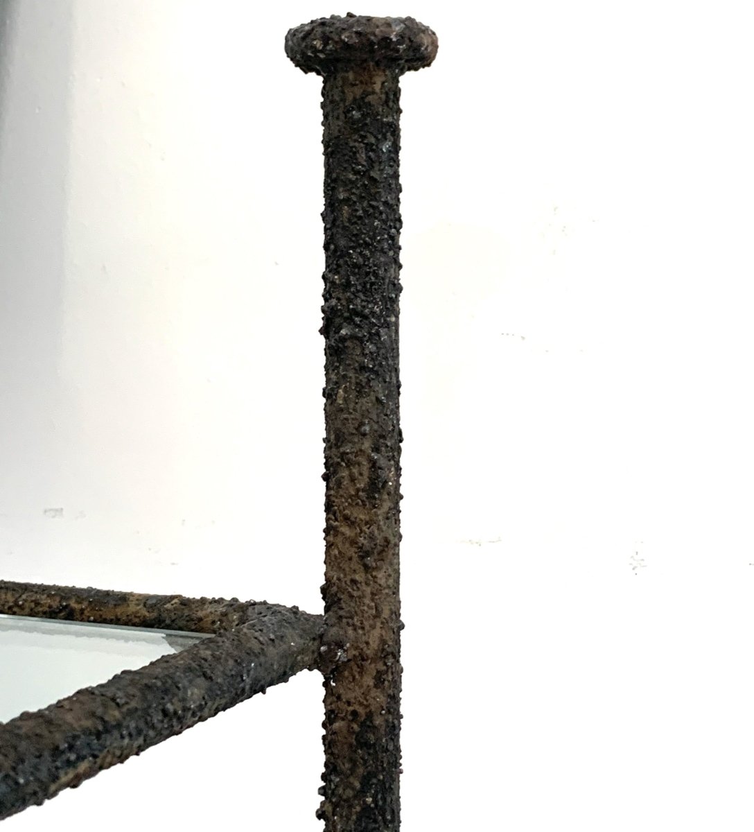 Black Iron Bookcase Rough Finish with Glass Shelves