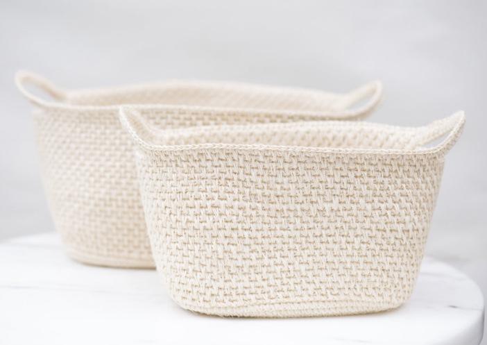 Large White Handmade Sisal Basket with Handles - Homebody Denver