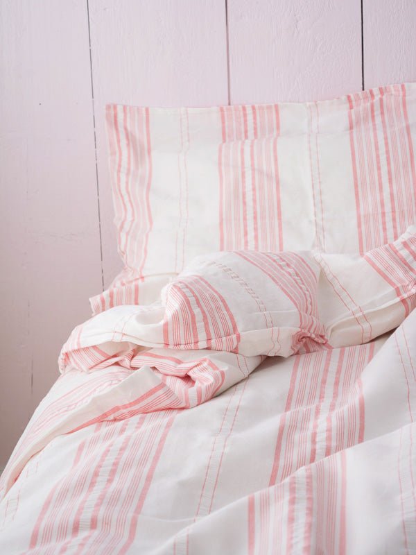 Twin Coral Stripes Turkish Linen Duvet and Pillowcase - Homebody Denver